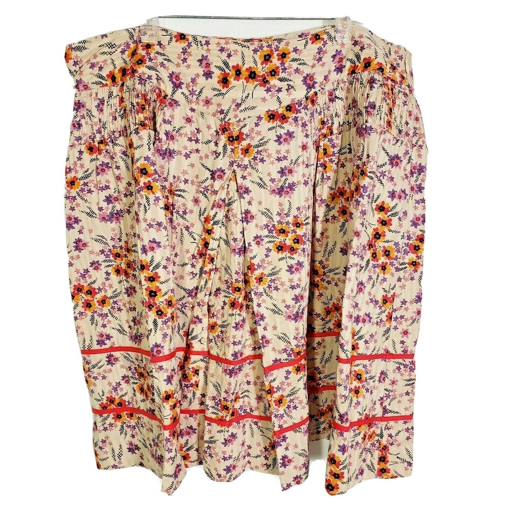Lux Lux Lux Womens Skirt Size 9 Floral Cotton Pleated Ruching Beige Purple Red